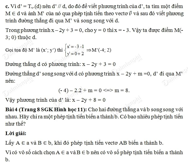 Giải toán lớp 11 Bài 1, 2, 3, 4 trang 7, 8 SGK Hình Học - Phép tịnh tiến