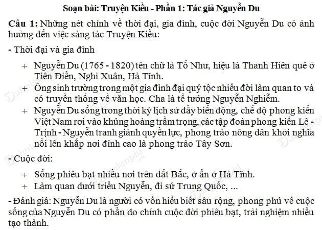 Soạn bài Truyện Kiều: Phần Tác giả Nguyễn Du, Ngữ văn lớp 10