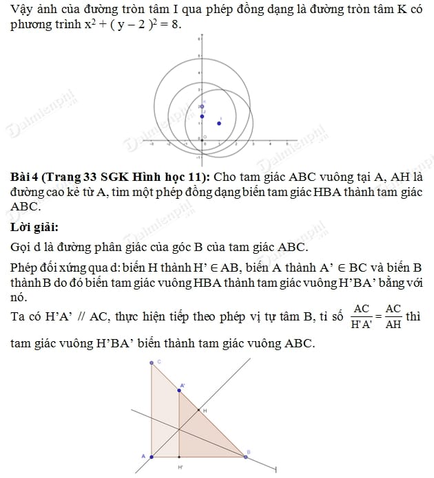 Giải toán lớp 11 trang 33 SGK Hình Học - Phép đồng dạng