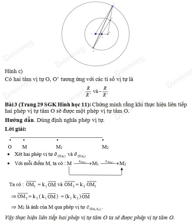Giải toán lớp 11 trang 29 SGK Hình Học - Phép vị tự