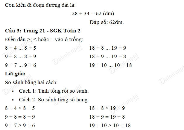 Giải bài tập trang 21 SGK toán 2
