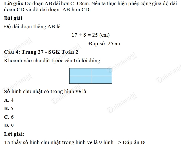 Giải bài tập trang 27 SGK toán 2