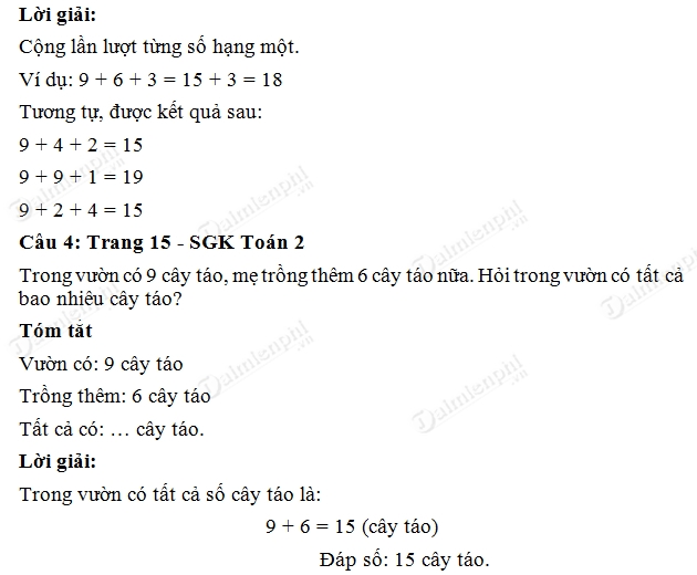 Giải bài tập trang 15 SGK toán 2