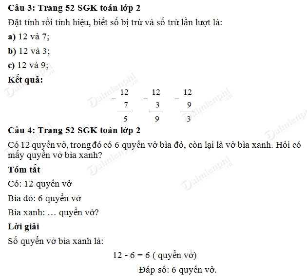 Giải bài tập trang 52 SGK toán 2