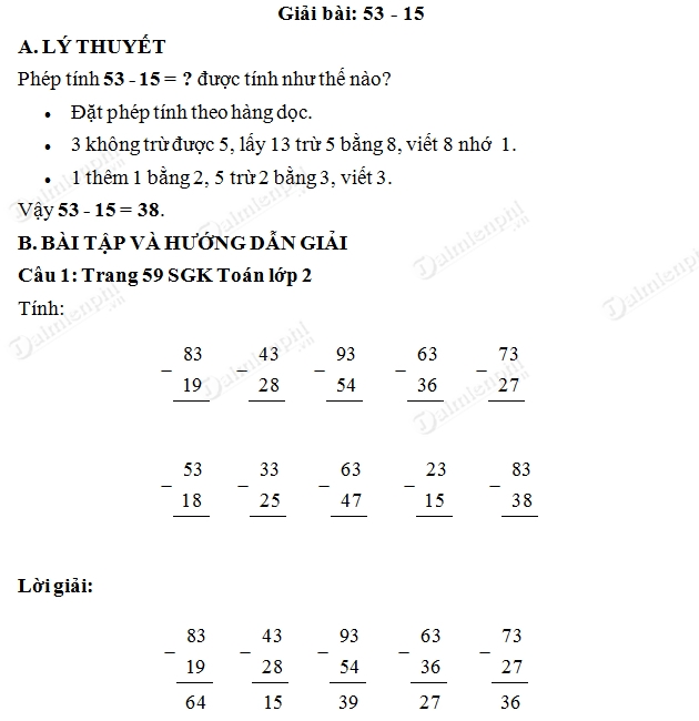Giải bài tập trang 59 SGK toán 2