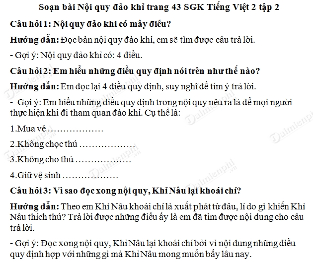 Soạn Tiếng Việt lớp 2 - Nội quy đảo khỉ