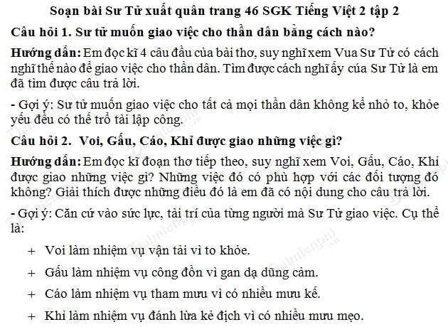 Soạn Tiếng Việt lớp 2 - Tập đọc Sư Tử xuất quân