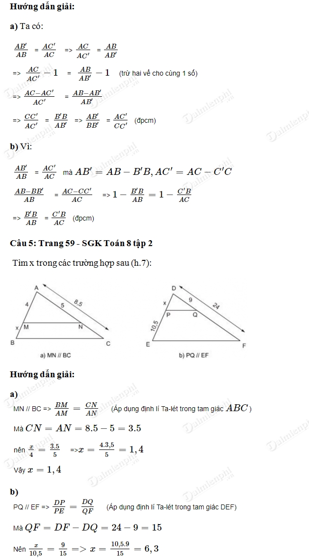 Giải bài tập trang 58, 59 SGK Toán 8 Tập 2