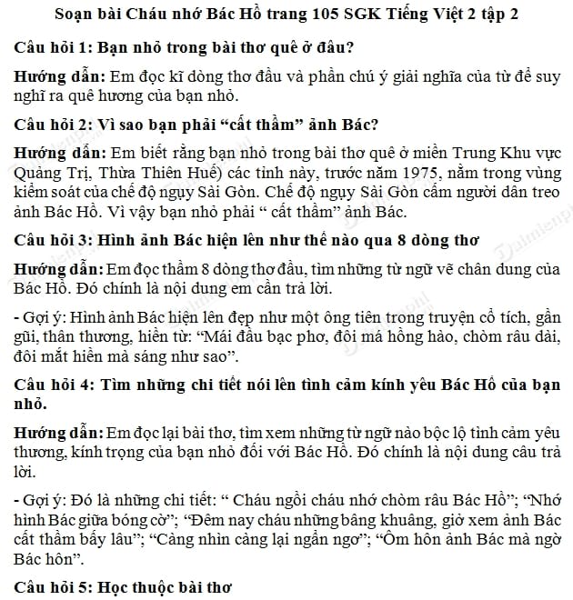 Soạn Tiếng Việt lớp 2 - Cháu nhớ Bác Hồ