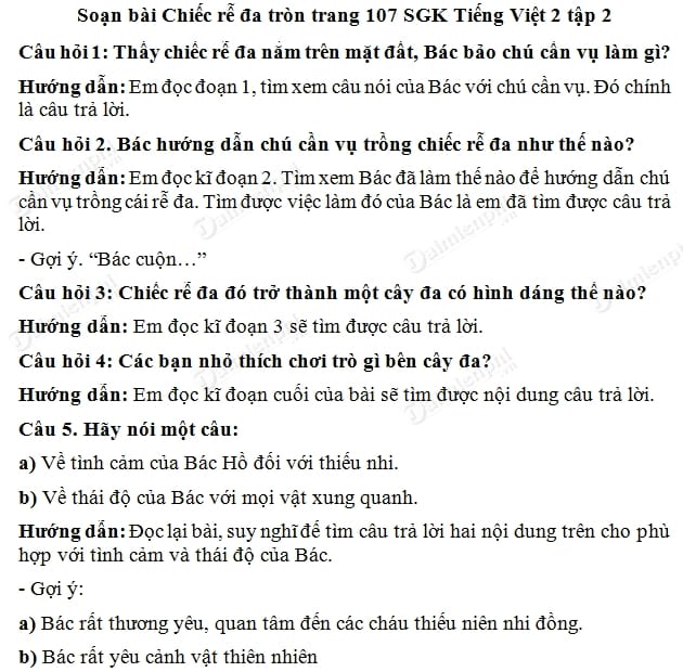 Soạn bài Chiếc rễ đa tròn, câu 1 đến 5 Trang 107 SGK Tiếng Việt tập 2