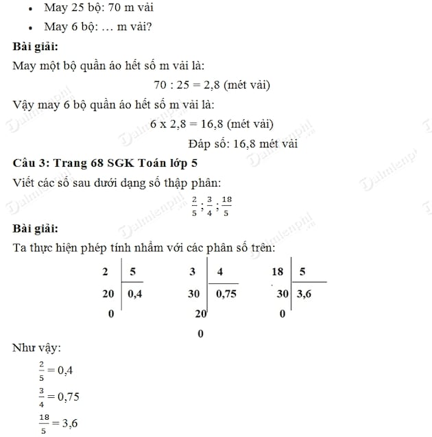 Giải bài tập trang 68 SGK toán 5