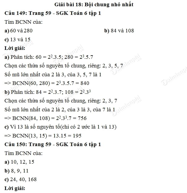 giai bai boi chung nho nhat