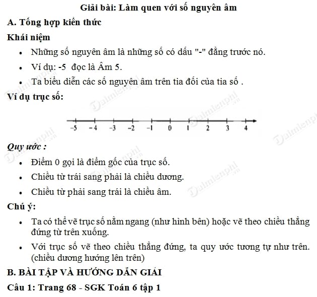 giai bai lam quen voi so nguyen am