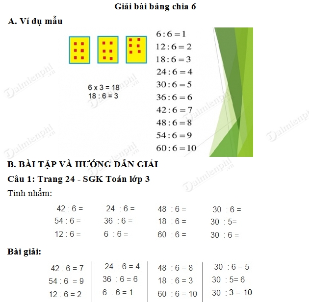 Giải bài tập trang 24 SGK toán 3