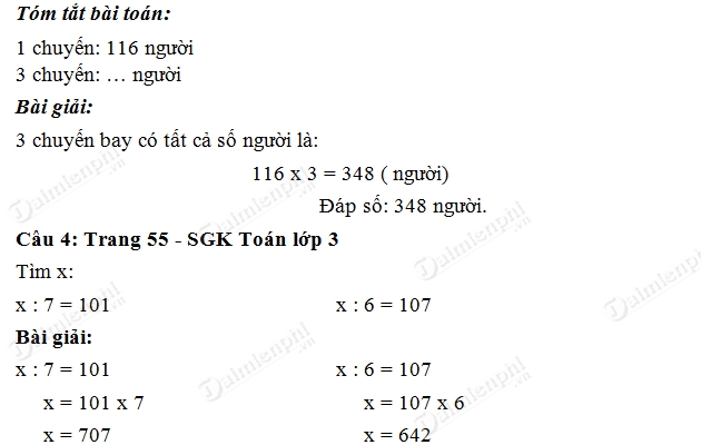 Giải bài tập trang 55 SGK toán 3