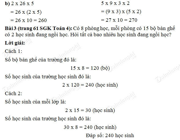 Giải bài tập trang 61 SGK toán 4