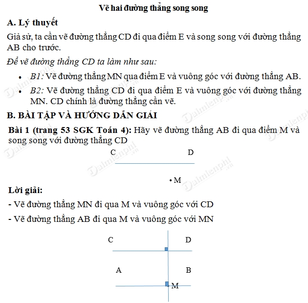 Giải bài tập trang 53, 54 SGK toán 4 Bài 1, 2, 3 - Vẽ hai đường thẳng