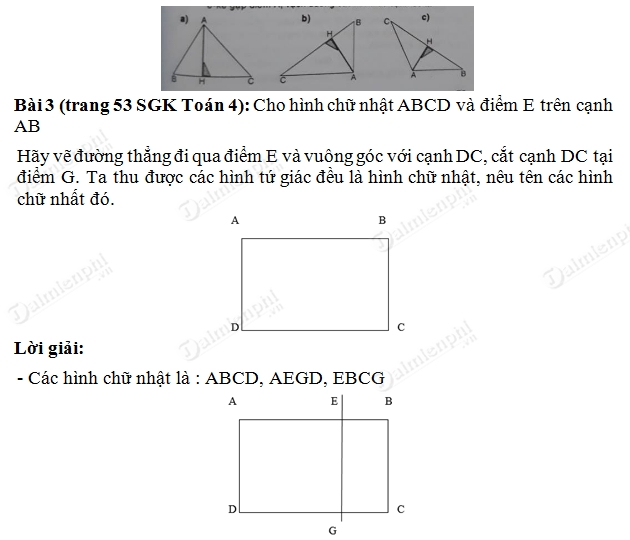 Giải bài tập trang 52, 53 SGK toán 4 Bài 1, 2, 3 - Vẽ hai đường thẳng