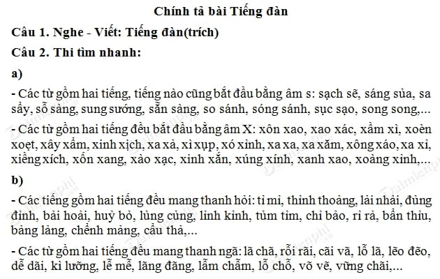 Soạn Tiếng Việt lớp 3 - Chính tả Tiếng đàn, Nghe - viết