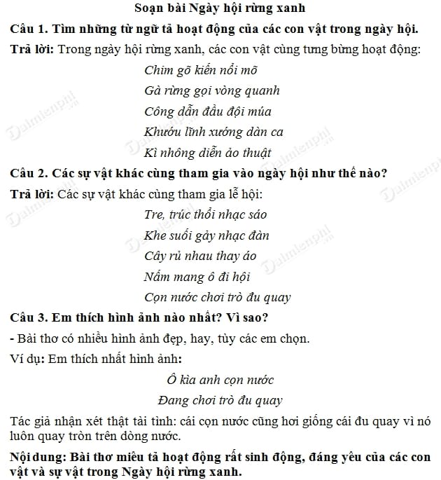 Soạn Tiếng Việt lớp 3 - Tập đọc Ngày hội rừng xanh câu 1-3 trang 62 sgk