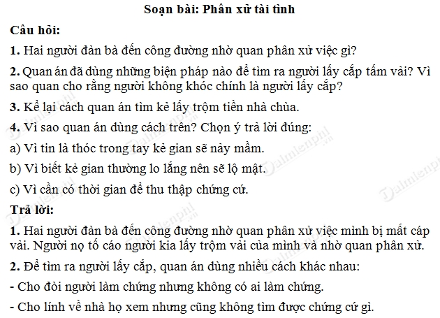Soạn Tiếng Việt lớp 5 - Tập đọc Phân xử tài tình trang 46 SGK