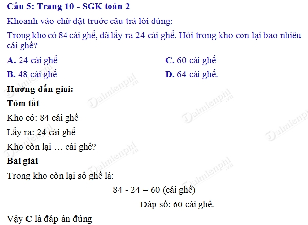 Giải bài tập trang 10 SGK toán 2