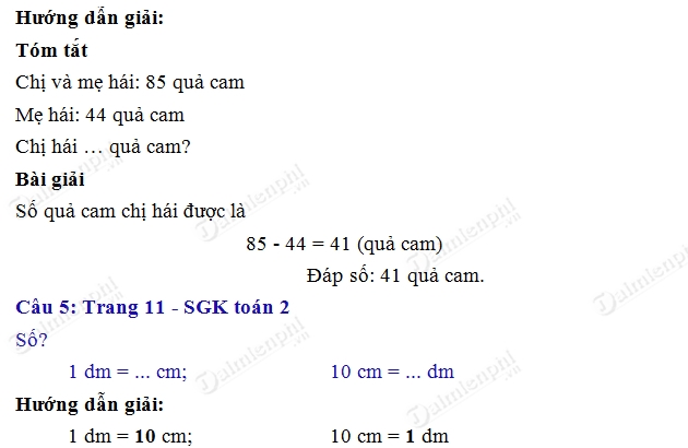 Giải bài tập trang 11 SGK toán 2
