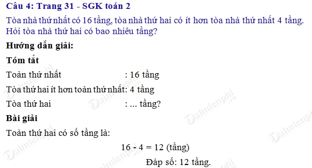 Giải bài tập trang 31 SGK toán 2