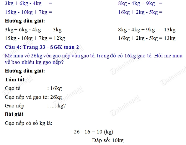 Giải bài tập trang 33 SGK toán 2