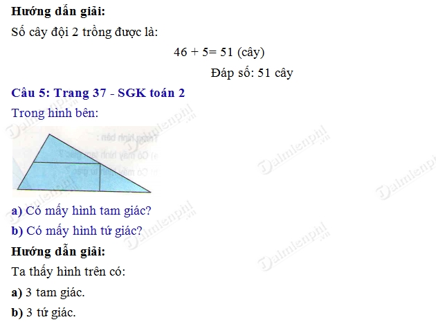 Giải bài tập trang 37 SGK toán 2