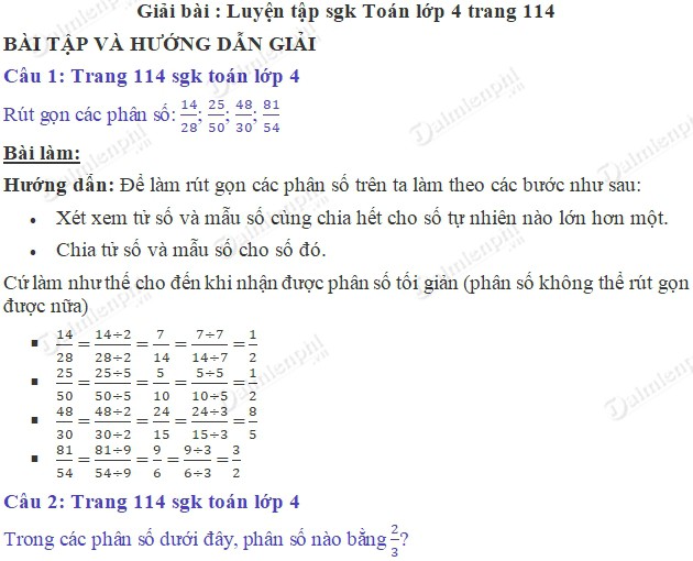 giai toan 4 trang 114 sgk luyen tap