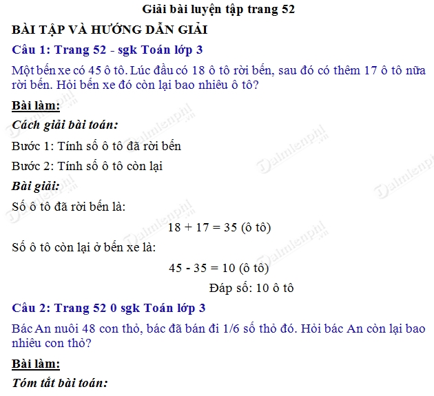 giai toan 3 trang 52 sgk luyen tap