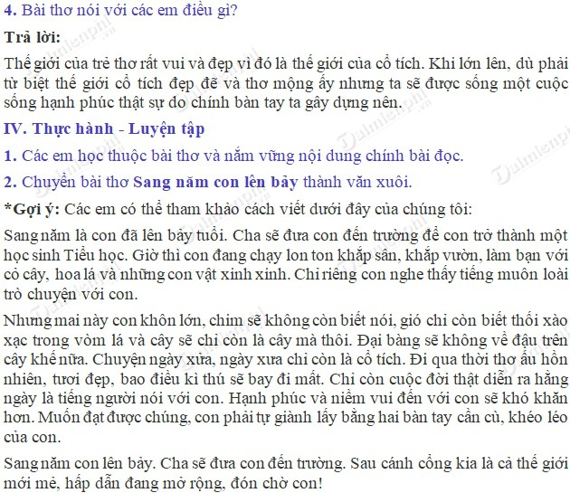Soạn bài Tập đọc: Sang năm con lên bảy trang 149 SGK Tiếng Việt 5 tập 2, soạn Tiếng Việt lớp 5