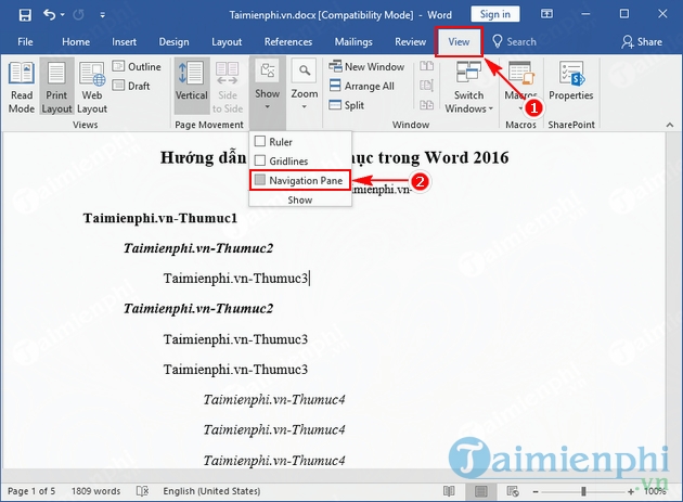 Hướng dẫn tạo cây thư mục trong Word 2016