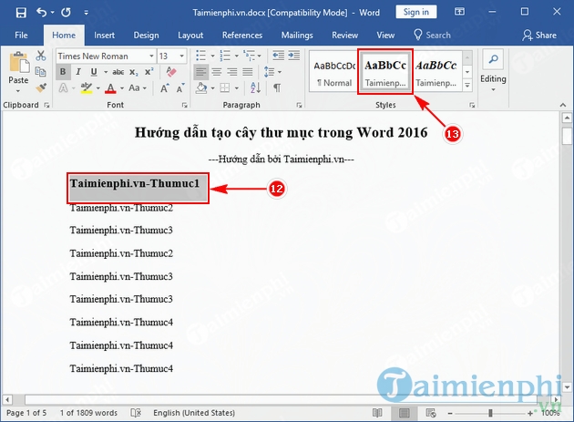 Hướng dẫn tạo cây thư mục trong Word 2016