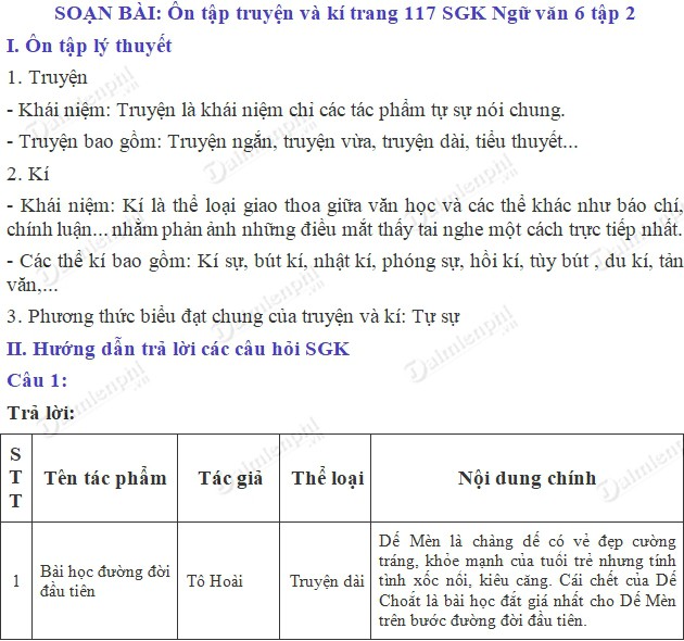 soan bai on tap truyen va ki trang 117 sgk ngu van 6 tap 2 soan van lop 6