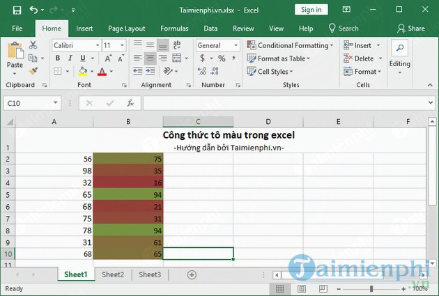 Công thức tô màu trong Excel 10