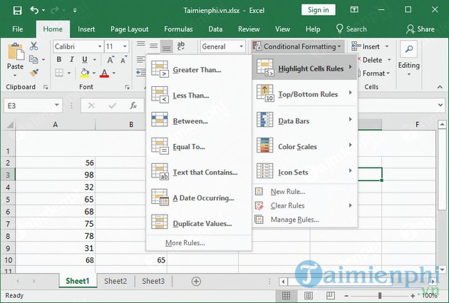 Công thức tô màu trong Excel 2