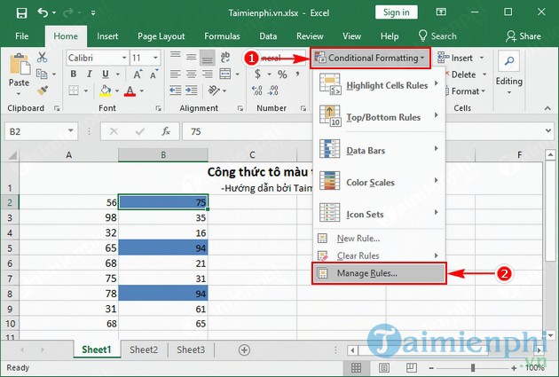[TaiMienPhi.Vn] Công thức tô màu trong Excel, tô màu xen kẽ trên bảng tinh