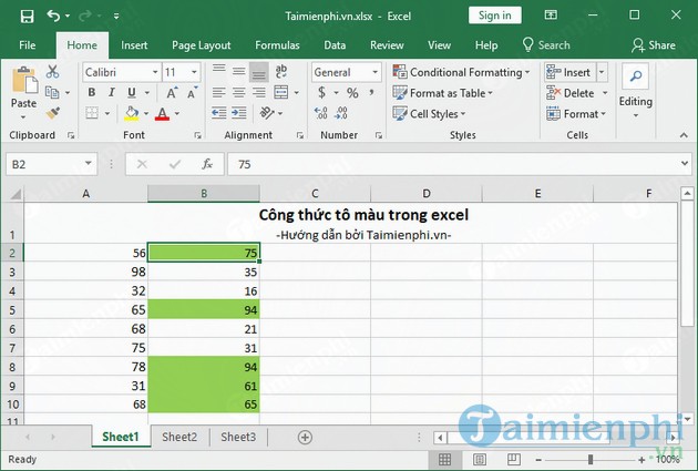 Công thức tô màu trong Excel 26