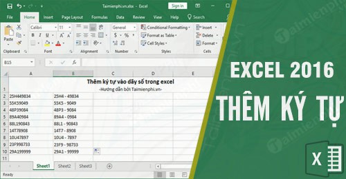 Thêm ký tự vào dãy số trong Excel