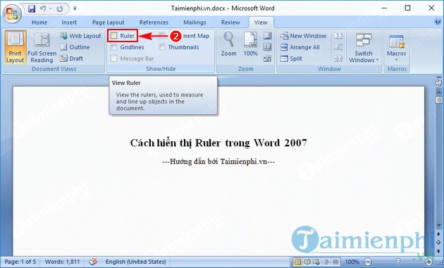Cách hiển thị Ruler trong Word 2007