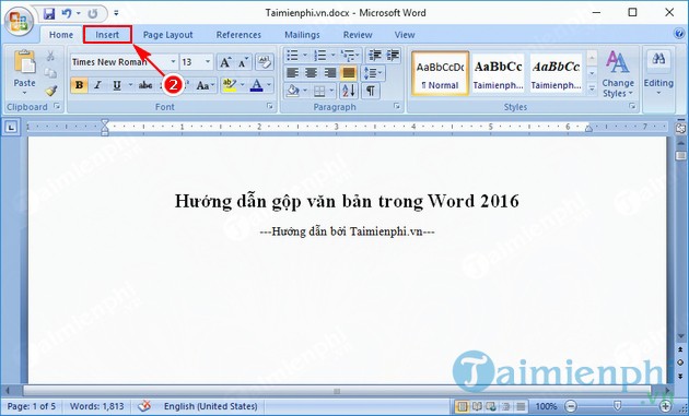 Hướng dẫn gộp văn bản trong Word 2016