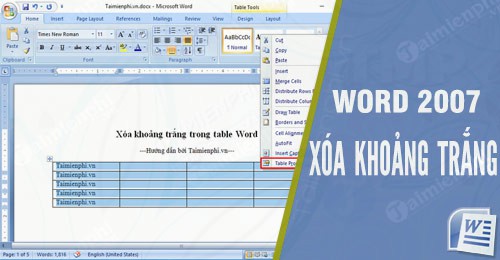 xoa khoang trang trong table word