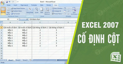 cach co dinh cot trong excel 2007
