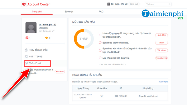 xac thuc email tai khoan garena