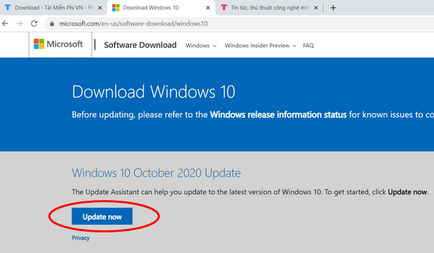 cập nhật windows 10 bằng Update Assistant