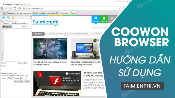 Cách sử dụng Coowon Browser