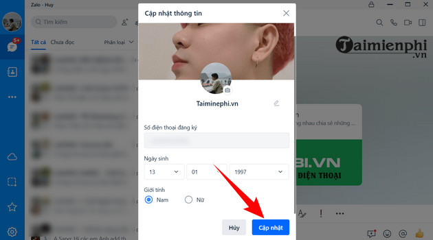 huong dan sua thon tin ca nhan ngay sinh tren Zalo PC