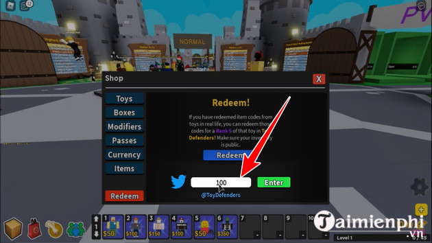 how to enter code toy defenders roblox